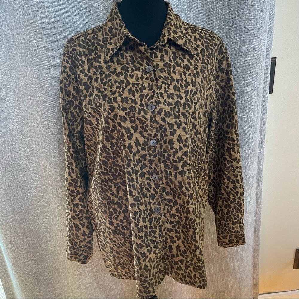 Vintage Erika Studio Leopard print oversized shirt Mob Wife Aesthetic‎ sz L